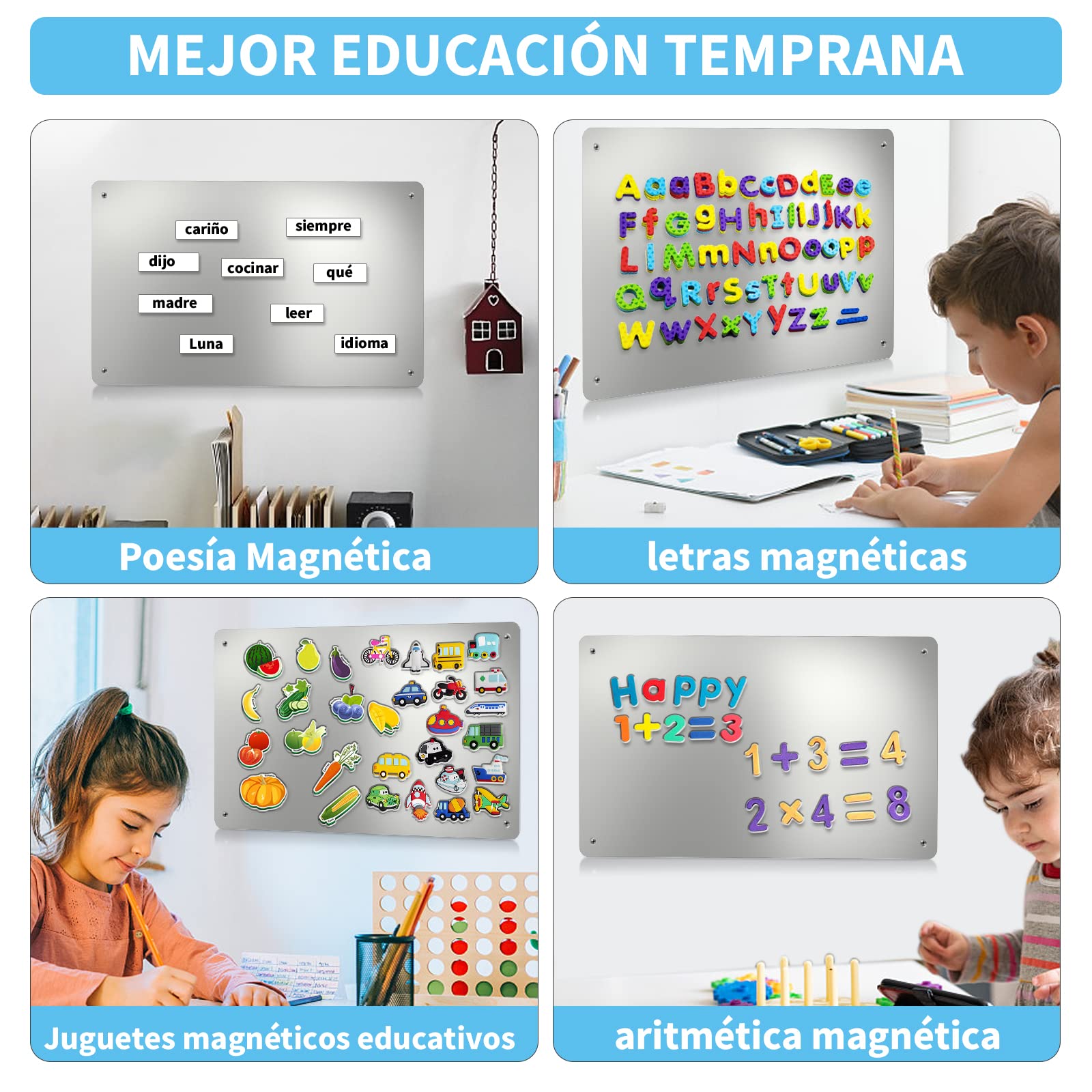 45 x 30 cm Tablero magnetica pared – Pizarra magnética para mostrar letras magnéticas, números, animales, botes de especias, notas, fotos, adecuado para cocina, pared, nevera, armario