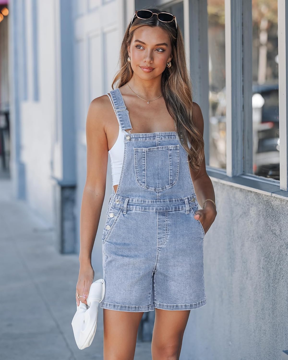 luvamia Denim Overalls for Women Loose Fit Baggy Jean Shorts Overall Bib Summer Casual Stretchy Adjustable Shortalls - Image 2