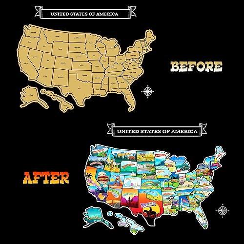 Miniatura 8 de GLIBERTVILLAGEGOODS (2 pósteres) mapa grande para raspar de Estados Unidos de 23 x 16 pulgadas, mapa de viaje dibujado a mano de Estados Unidos con