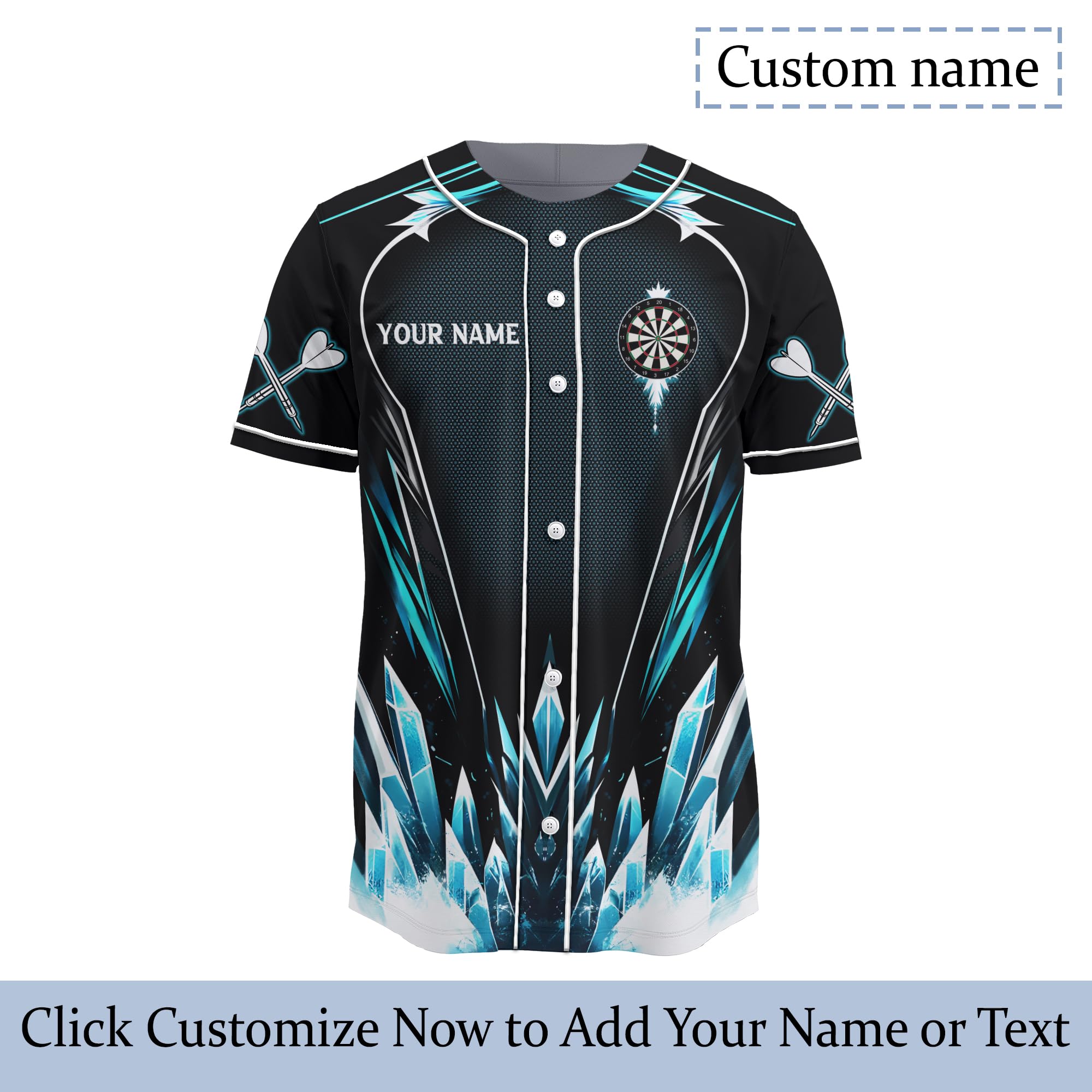 Design Your Own Dart Team Button Up Baseball Jersey with Printed Ice Dartboard Graphic Softball Tee for Man