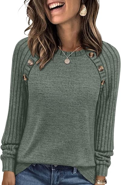SAMPEEL Long Sleeve Shirts Womens Lightweight Sweaters Fall Sweatshirts