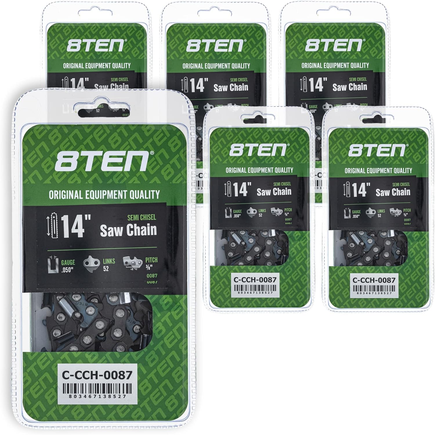8TEN Semi Chisel Chainsaw Chain 14 Inch .050 3/8 52DL For Echo CS310 CS352 Husqvarna 235 Ryobi RY3714 (4 Pack)