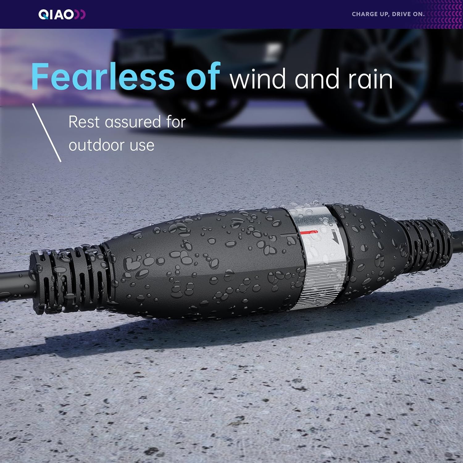 QIAO Q64 adapter connector with water droplets, indicating water resistance