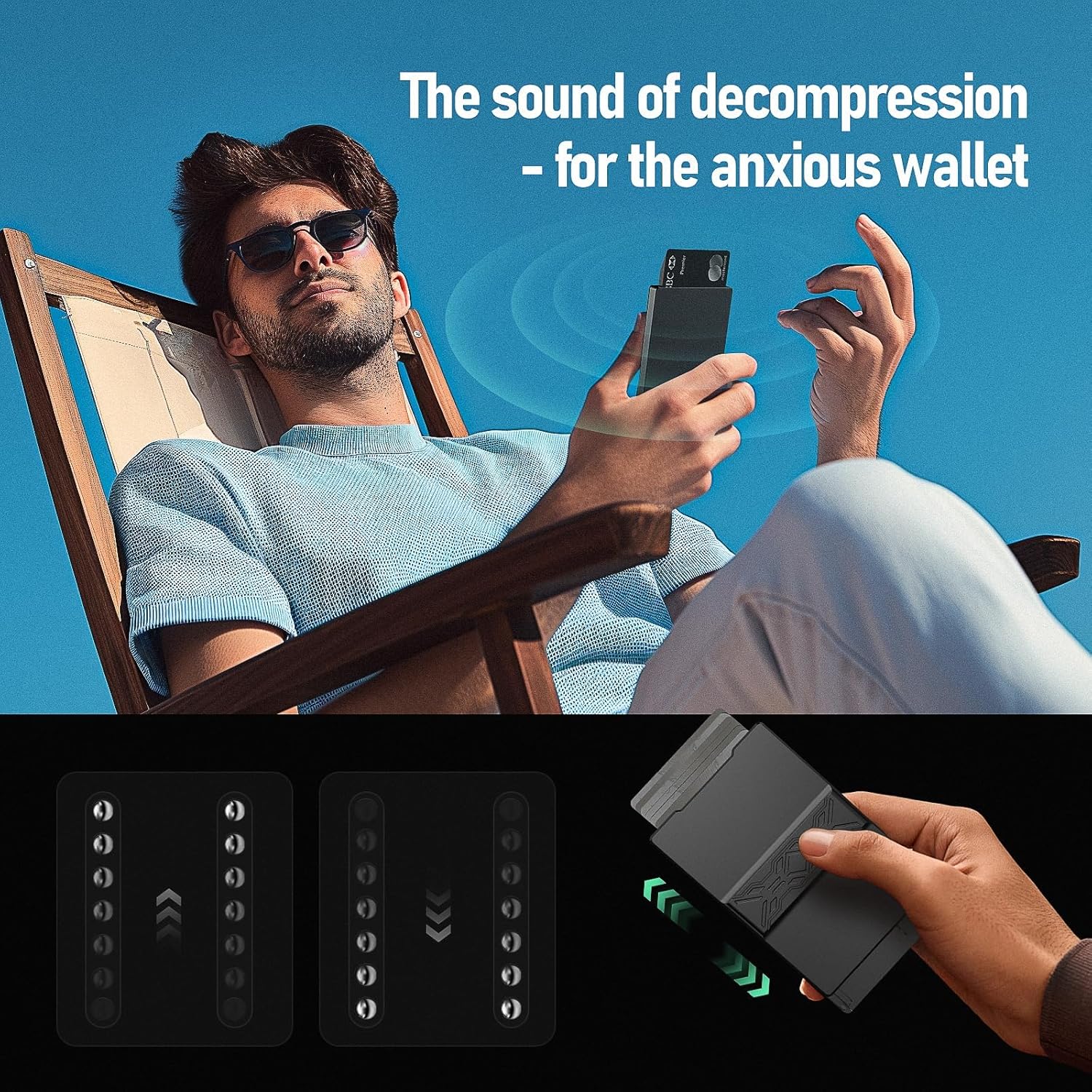 Men's Wallet Credit card Case, Front pocket Minimalist wallet, Push-Out with decompression sound，Slim Fidget Wallet - 6 Credit Cards Holder, Relief Gift for the Fidgety Person. (Black) - Image 3