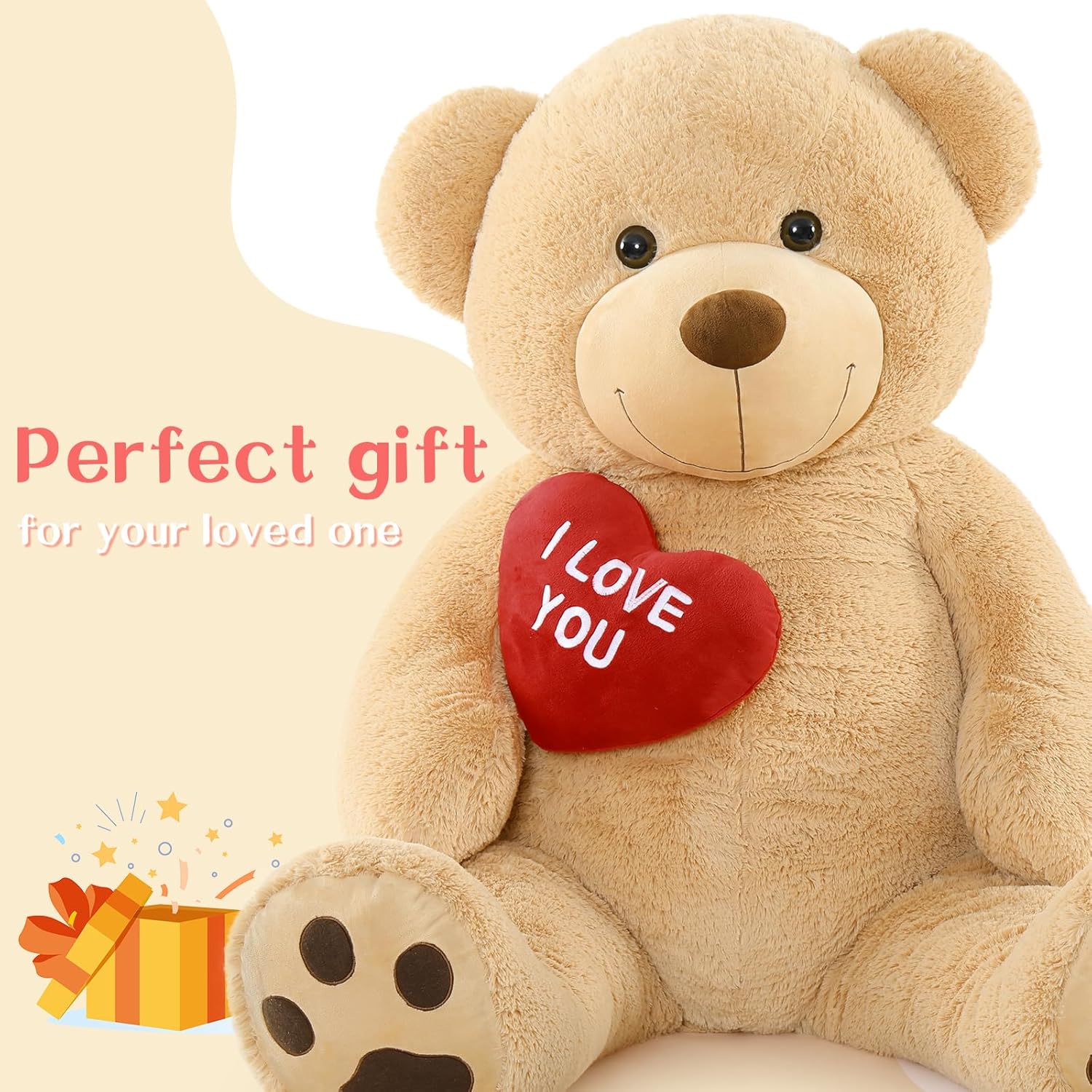 tezituor giant teddy bear stuffed animal 5ft with heart, large brown i love you bear plush toys for kids gift for girlfriend brown with heart 5 feet