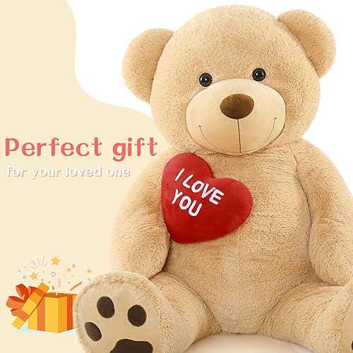 Miniatura 70 de Tezituor Oso de peluche gigante de 4.3 pies, animales de peluche grandes de 52 pulgadas con vientre blanco, regalo de San Valentín para novias