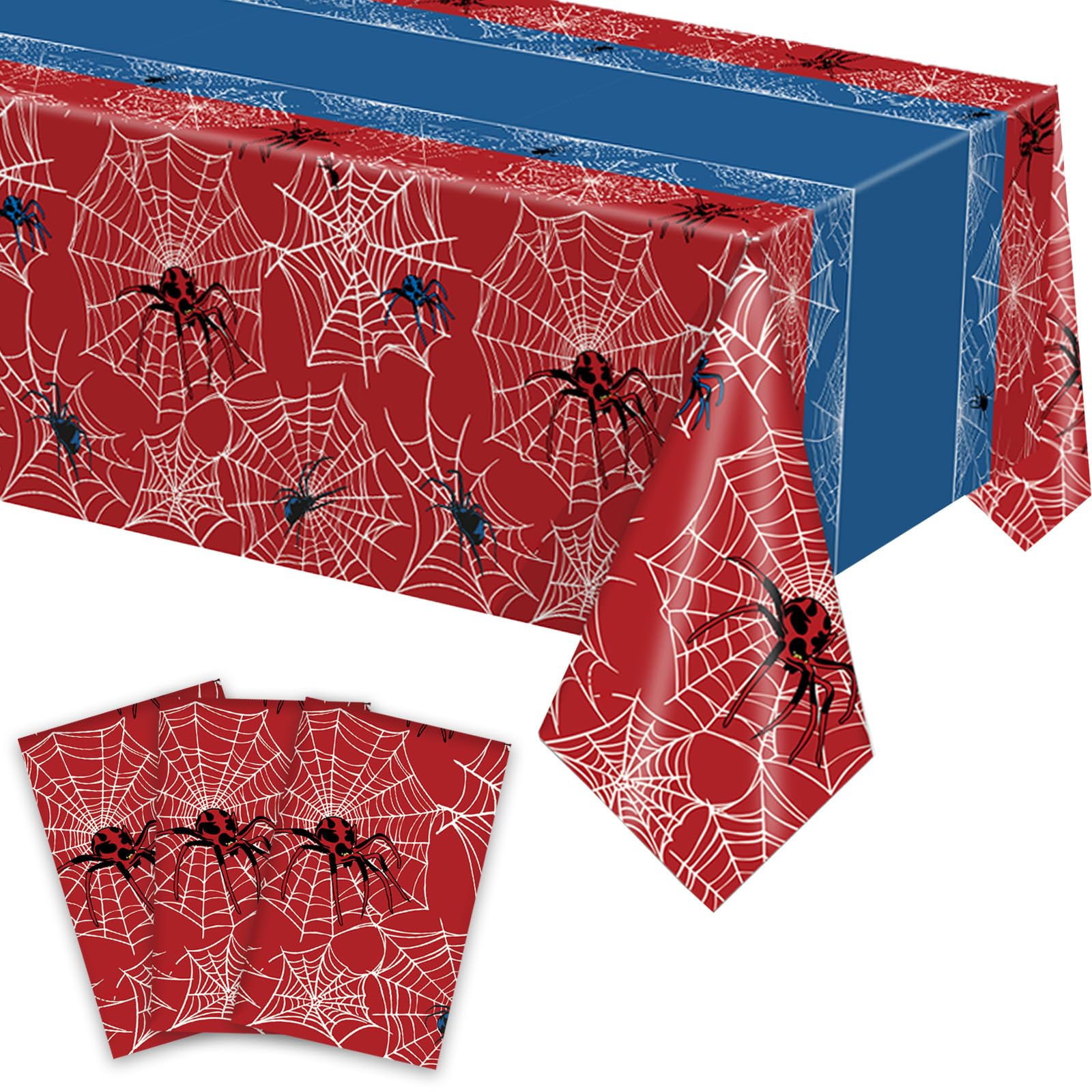 Nappe araignée rouge et bleu pour décorer une table d'anniversaire d'enfant