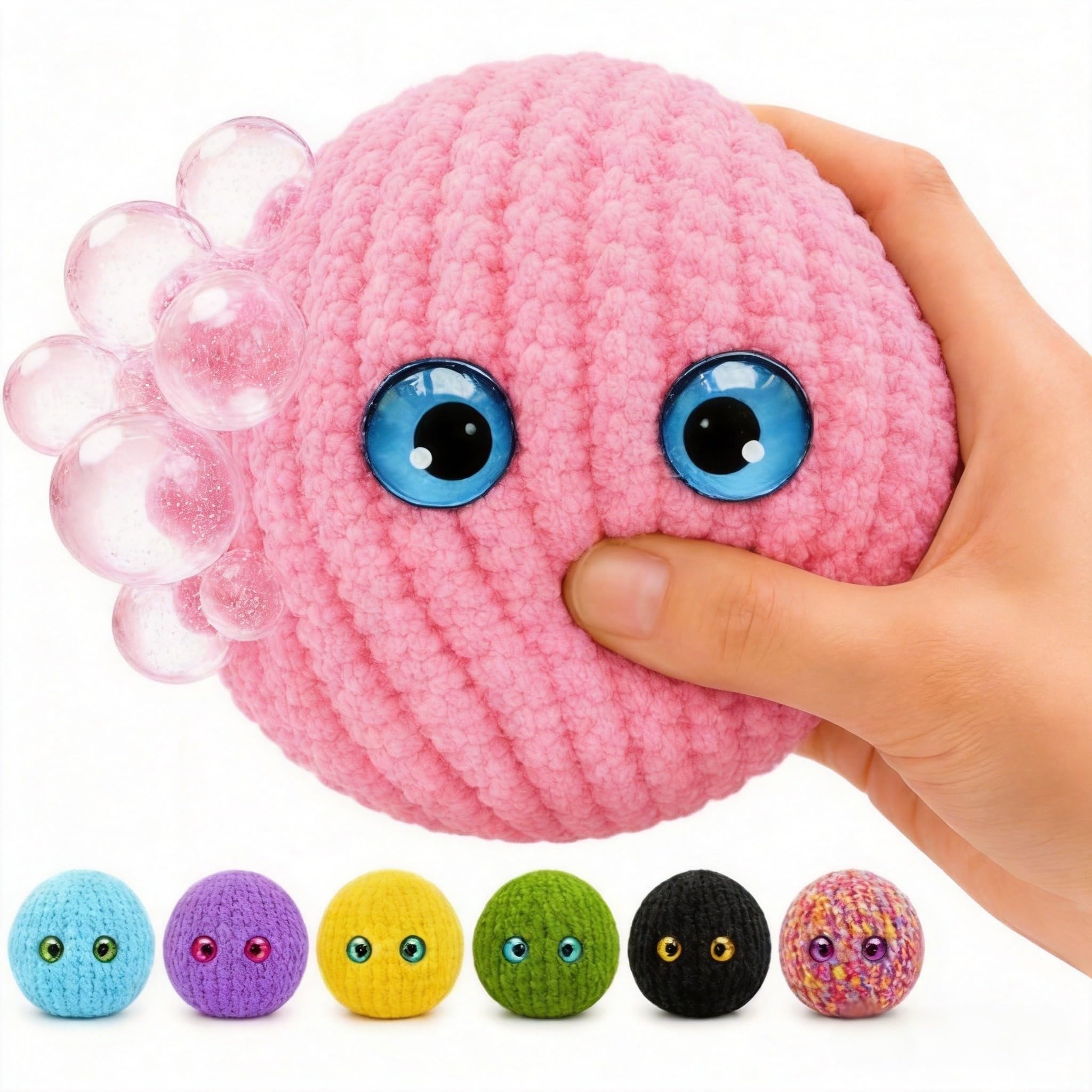Cute Crochet Fuzzy Squishy Ball, Funny Pop-Out Bead Handmade Fidget Toys