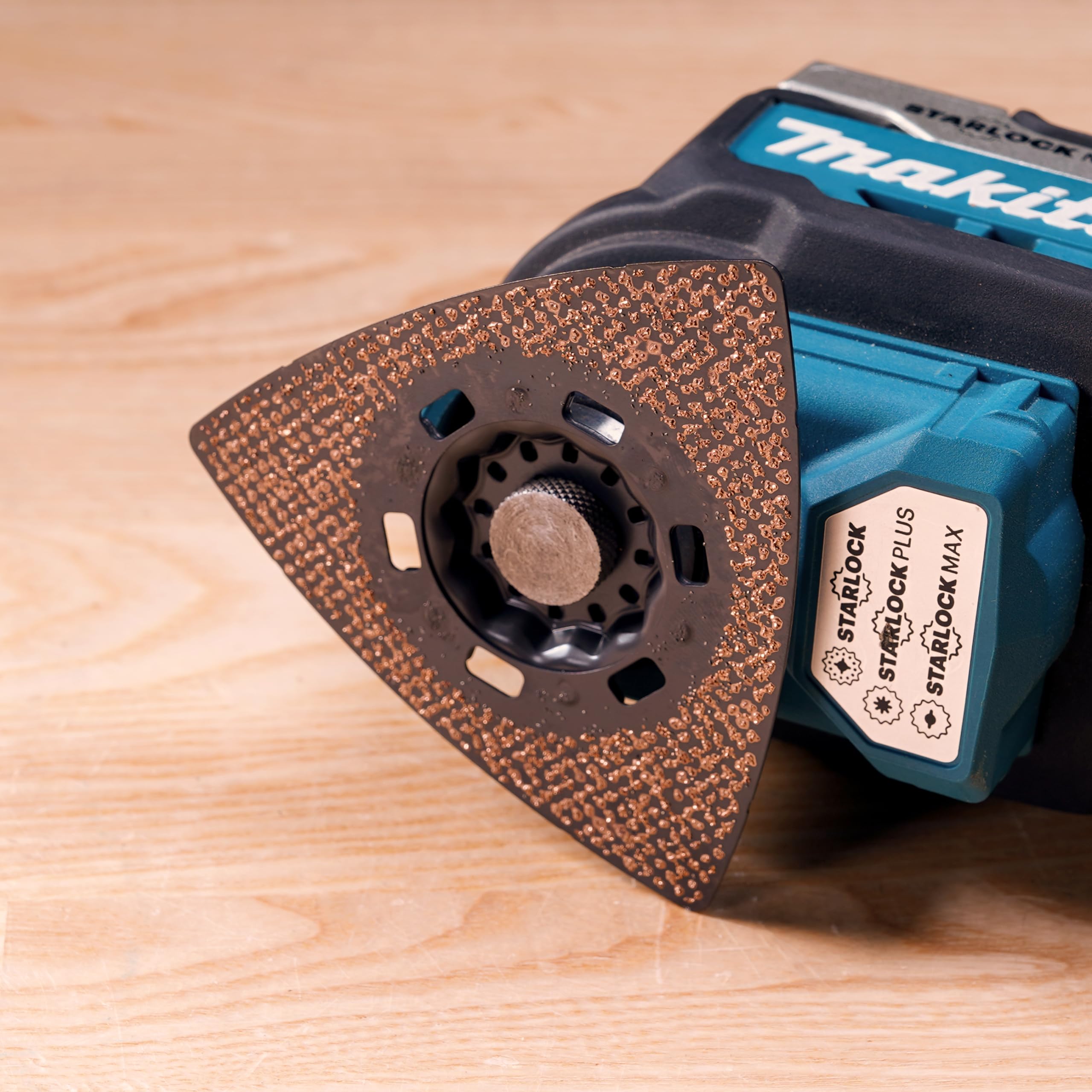 Makita B-69814 Starlock HM/TC Deltaplatte 90 mm TMA085, Körnung 60, für Mörtel, Leim, Fiberglas, Holz, für Multitool, Multifunktionswerkzeug, 1 Stück