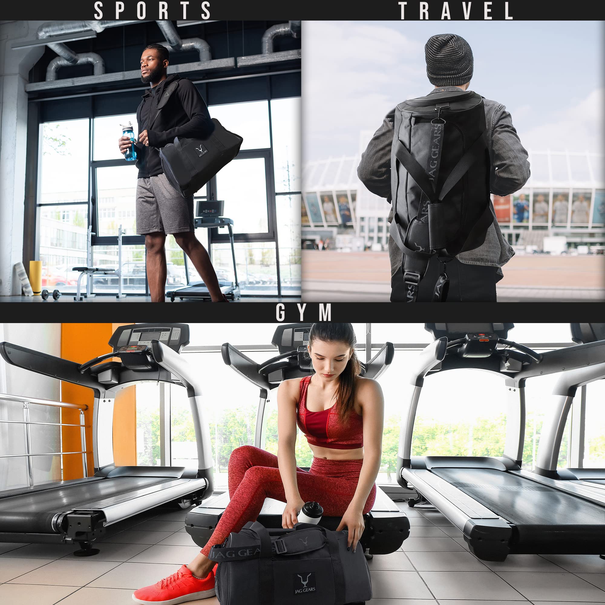 JAG torba sportowa z kieszenią na buty, plecak – torba sportowa na akcesoria do studia fitness, torba do jazdy na rowerze, jazdy konnej i pływania dla kobiet i mężczyzn, czarny, Duffel Bag