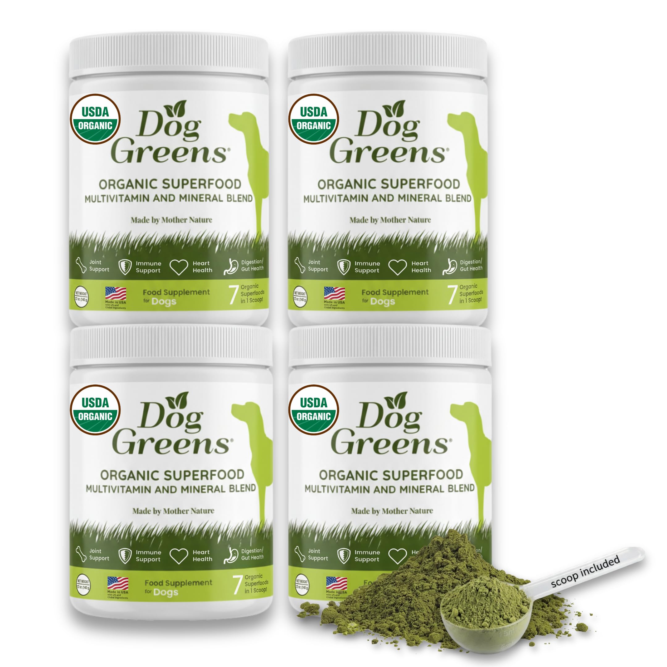 Organic Plant-Based Supplement for Dogs (Dog Greens 4 Pack)
