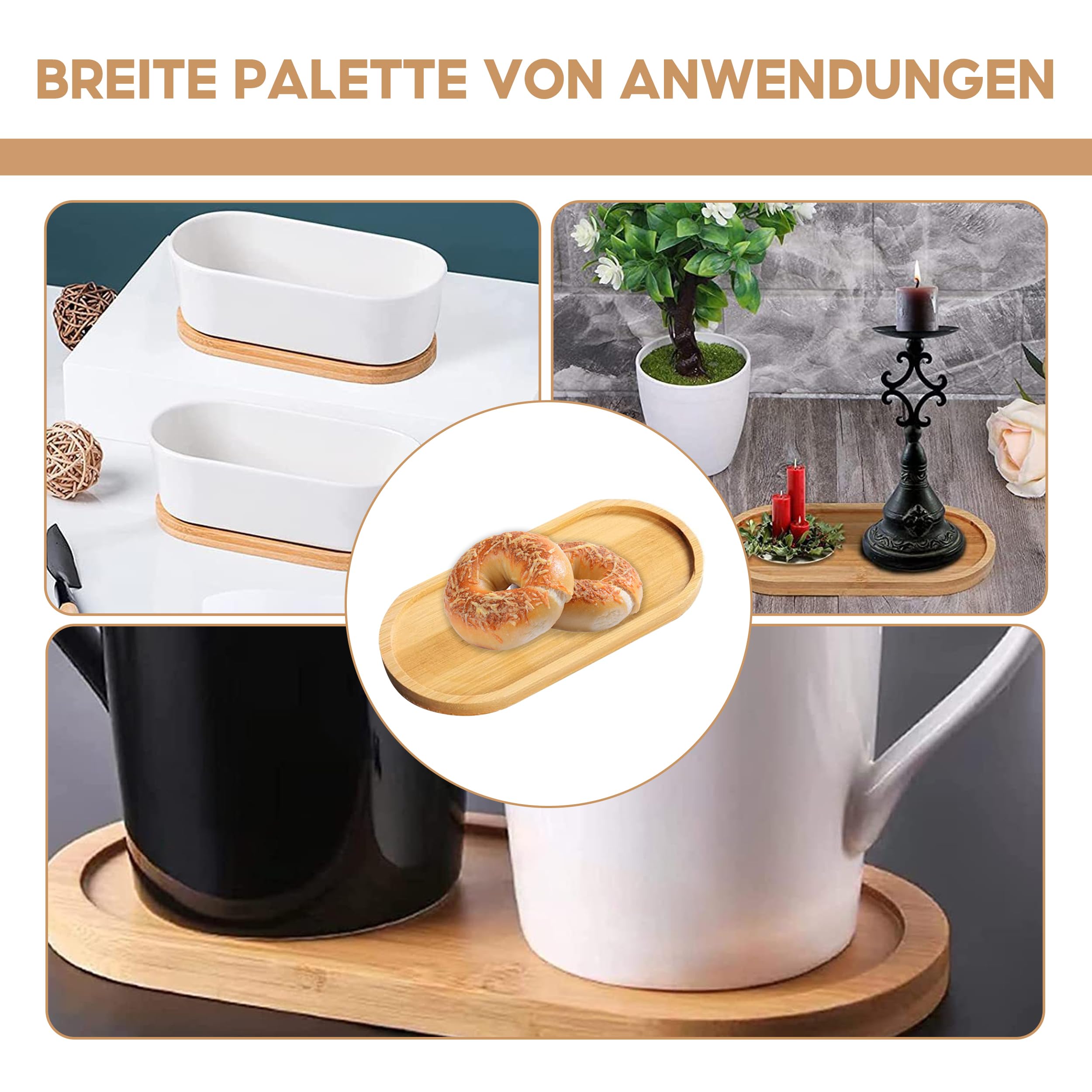 Lot De 4 Plateaux Bambou Rectangulaires - 17,5x8,8 Cm - Antidérapants - Pour Thé, Café, Snacks - Dessous De Verre