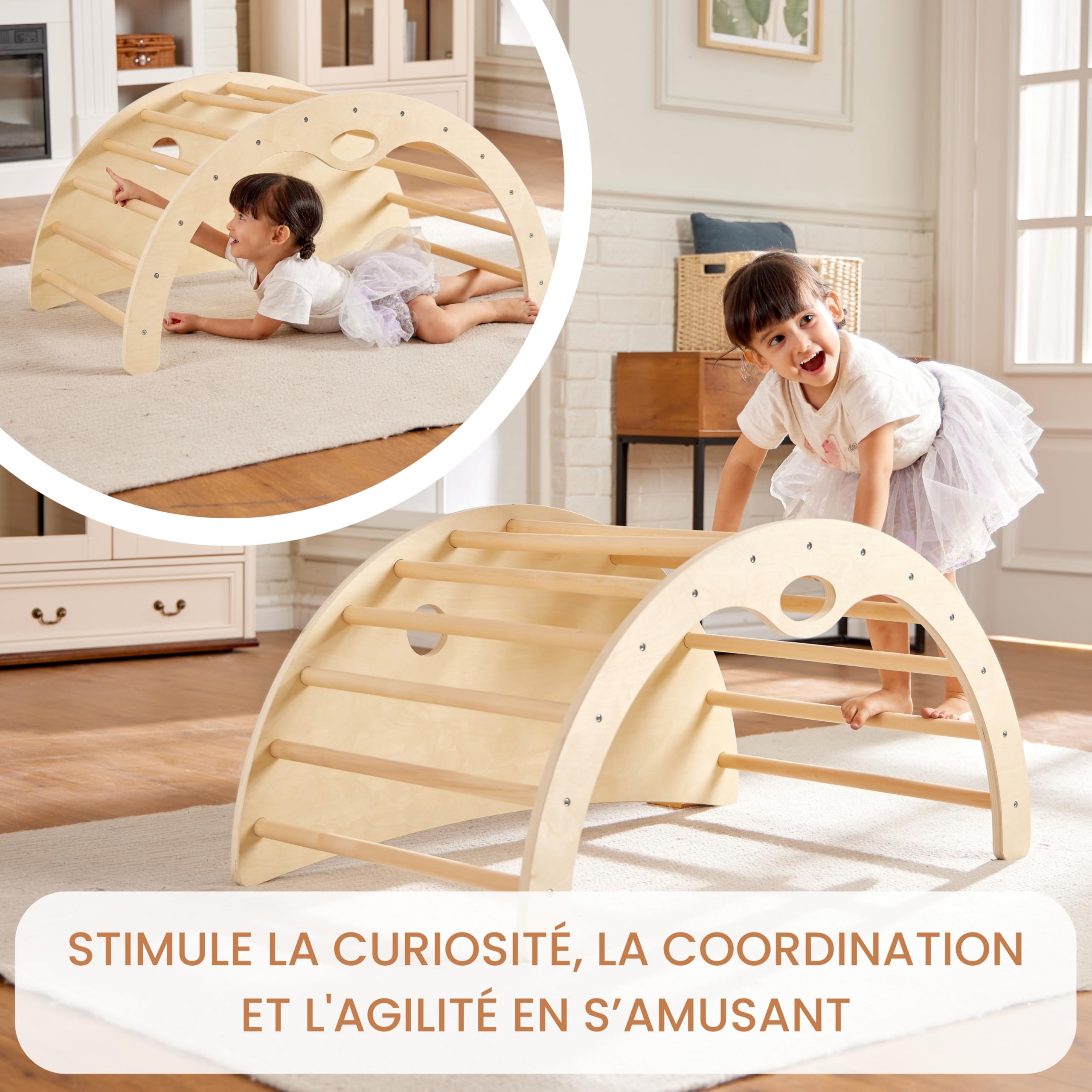 Arche Montessori avec Coussin - Parcours de Motricité Bébé et Triangle d'escalade, Certifié CE pour Enfants 1-6 Ans : Module de Motricité pour Le Développement de l'Autonomie