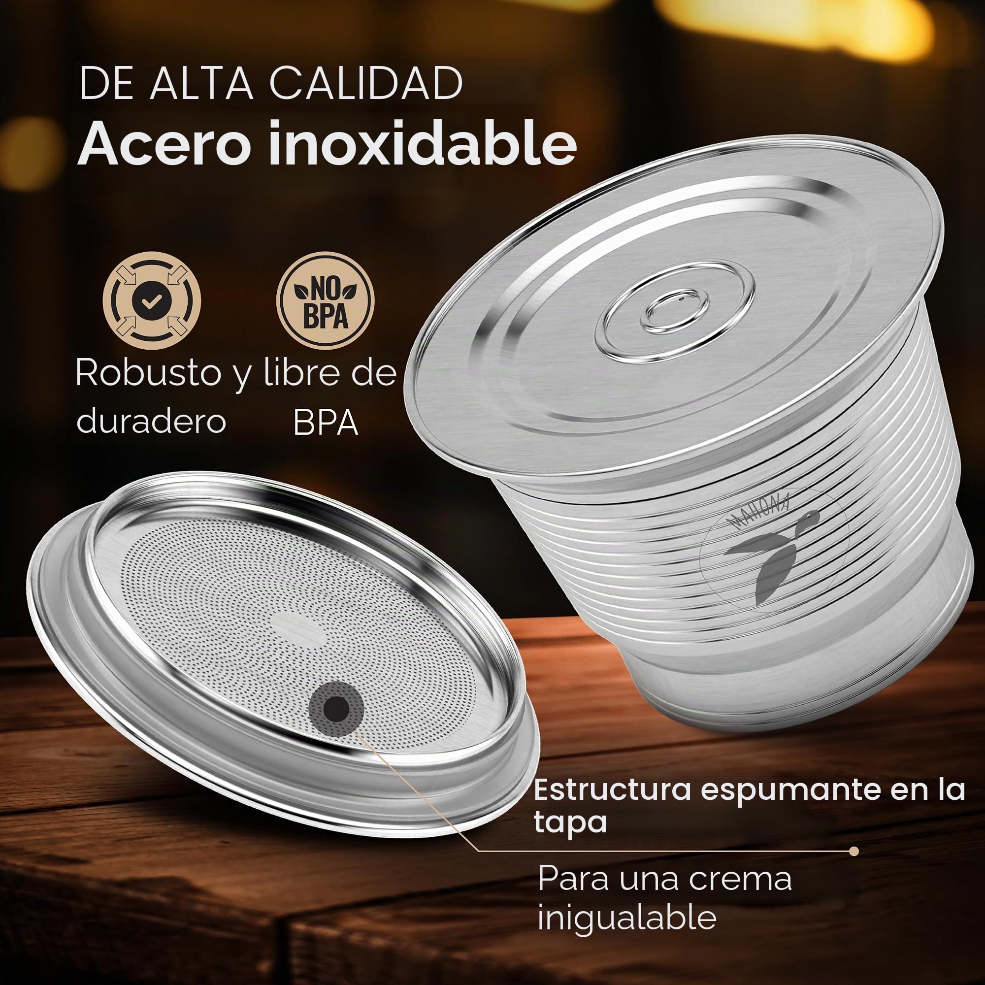 mahona Cápsulas Recargables Compatibles Nespresso Acero Inoxidable | Cápsulas reutilizables cero residuos, acero duradero, fácil llenado, con cuchara dosificadora y junta incluidas