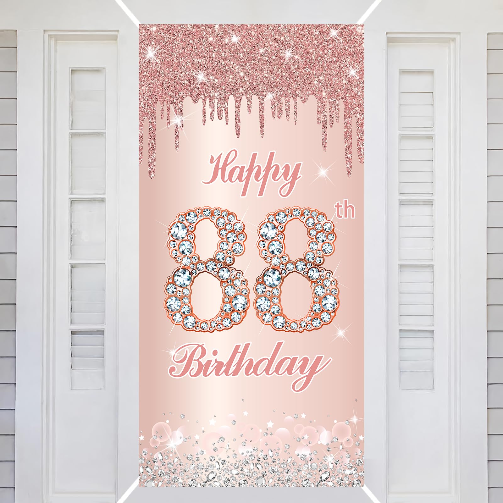 88th Happy Birthday Decorations Door Banner Pink Rose Birthday Banner for Party Backdrop for Women Door Cover Party Decoration Supplies Poster — image 1