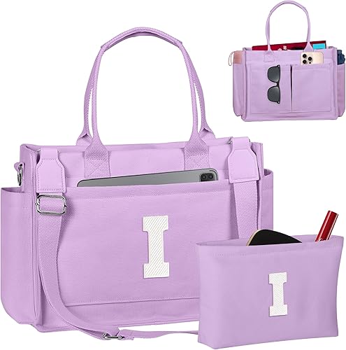 Miniatura 158 de Easter Basket Stuffers, Initial Tote Bag with Makeup Bag, Birthday Gifts for Women, Teen Girl Gifts Trendy Stuff Beige,Negro