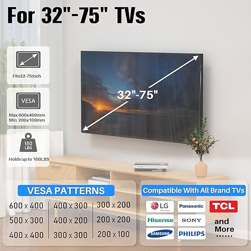 Miniatura 2 de Soporte de pared para TV sin pernos para televisores de 32 a 75 pulgadas, soporte de pared de TV sin tachuelas para paneles de yeso, carga de
