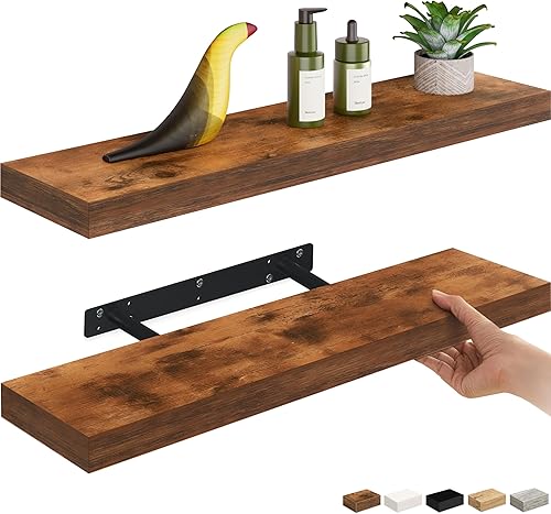 Miniatura 10 de Ballucci Estante flotante, estante de pared de madera de 36 pulgadas con soportes invisibles para baño, sala de estar, dormitorio, cocina, Negro