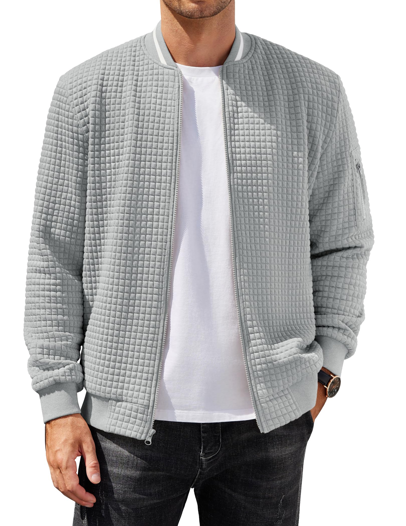 COOFANDY Mens Zip Up Sweater Jacket Waffle Sweatshirt Knit Bomber Lightweight Casual Jackets