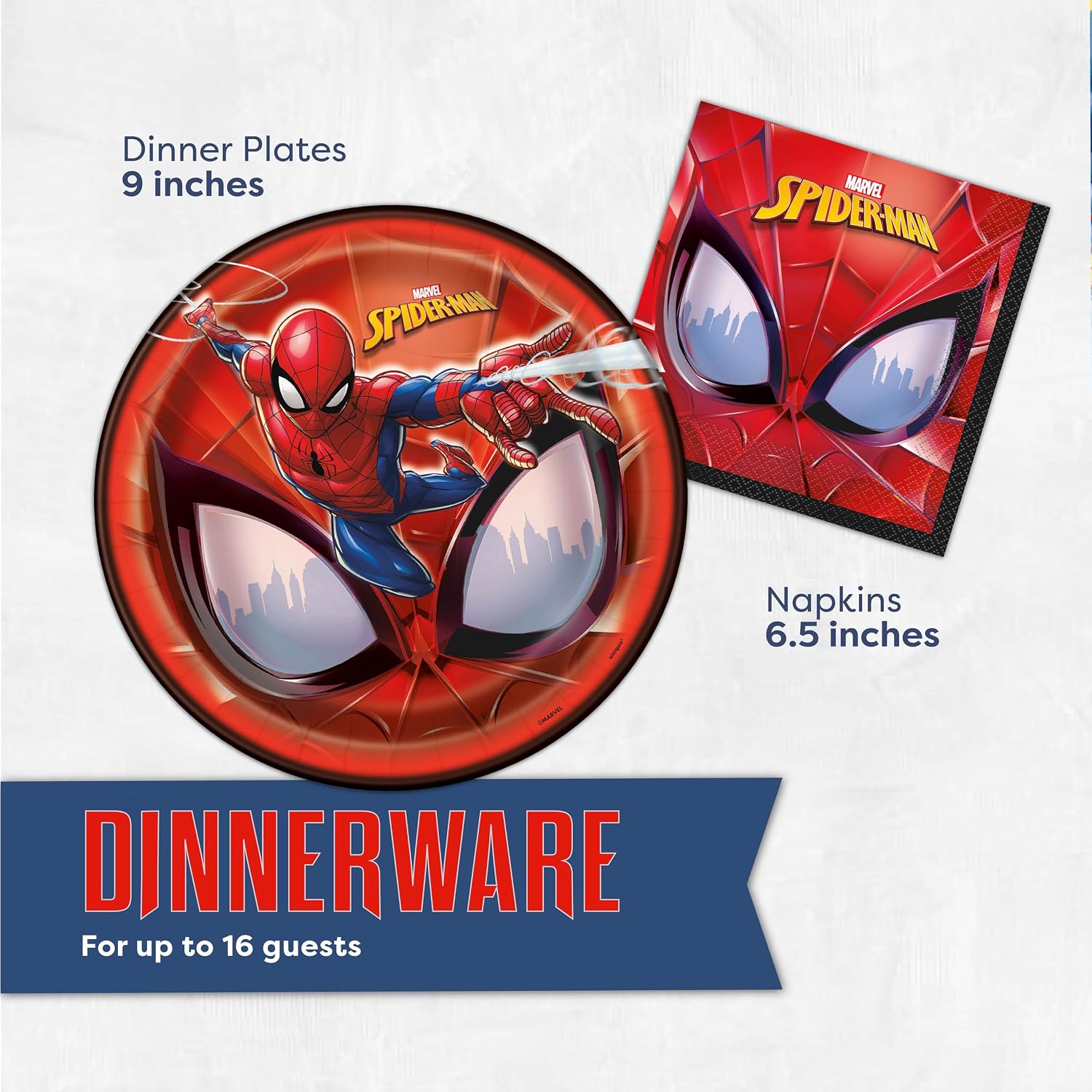 Spiderman Birthday Decorations | Spiderman Balloons, Banner, Tablecloth, Plates, Napkins, Sticker | Serves 16 | Officially Licensed