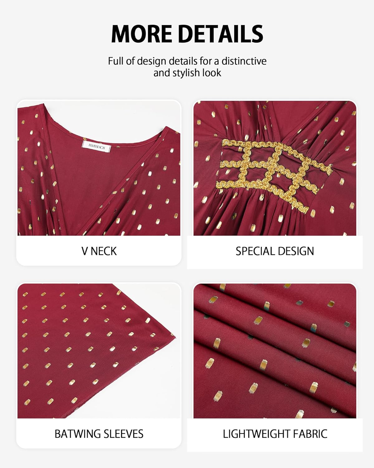 Bsubseach Kaftan Dresses for Women Polka Dot Batwing Sleeve Caftans Moo Moos for Women Plus Size Beach Vacation Coverup - Image 5