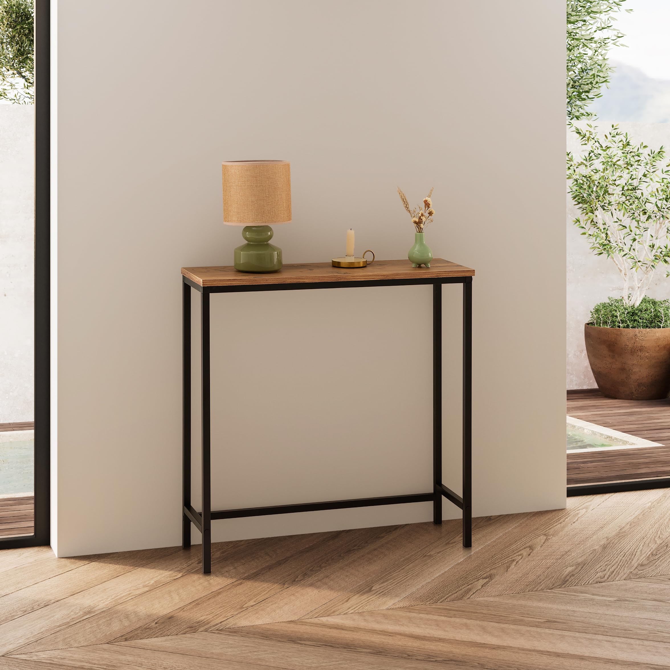 Mobile ingresso industriale ideale per ingresso ingresso, mobile ingresso con design moderno, colore Atlantic Pine, 80 x 25 x 80 cm. Neo