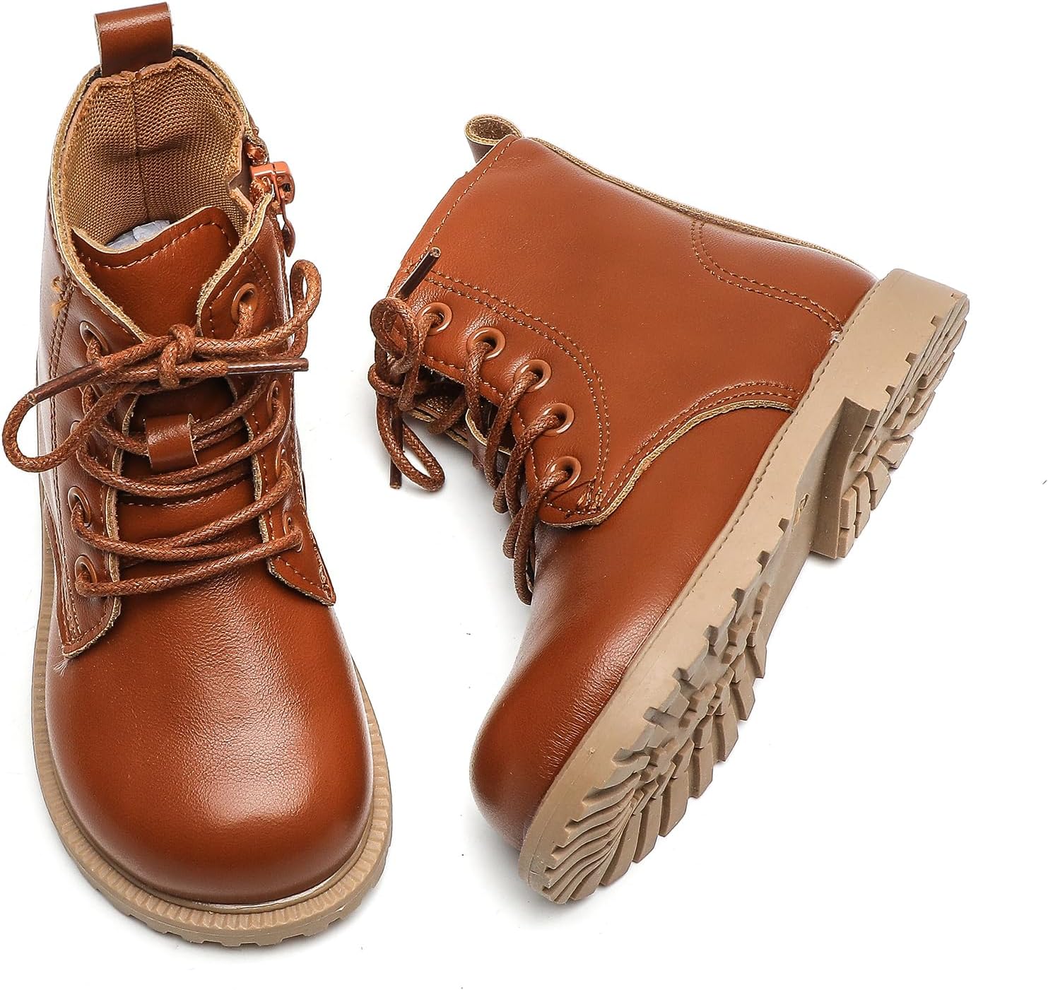 Komfyea Autumn Leather Combat Zipper Lace Up Boots （Toddler/Little Kids） Children Winter Ankle Boots