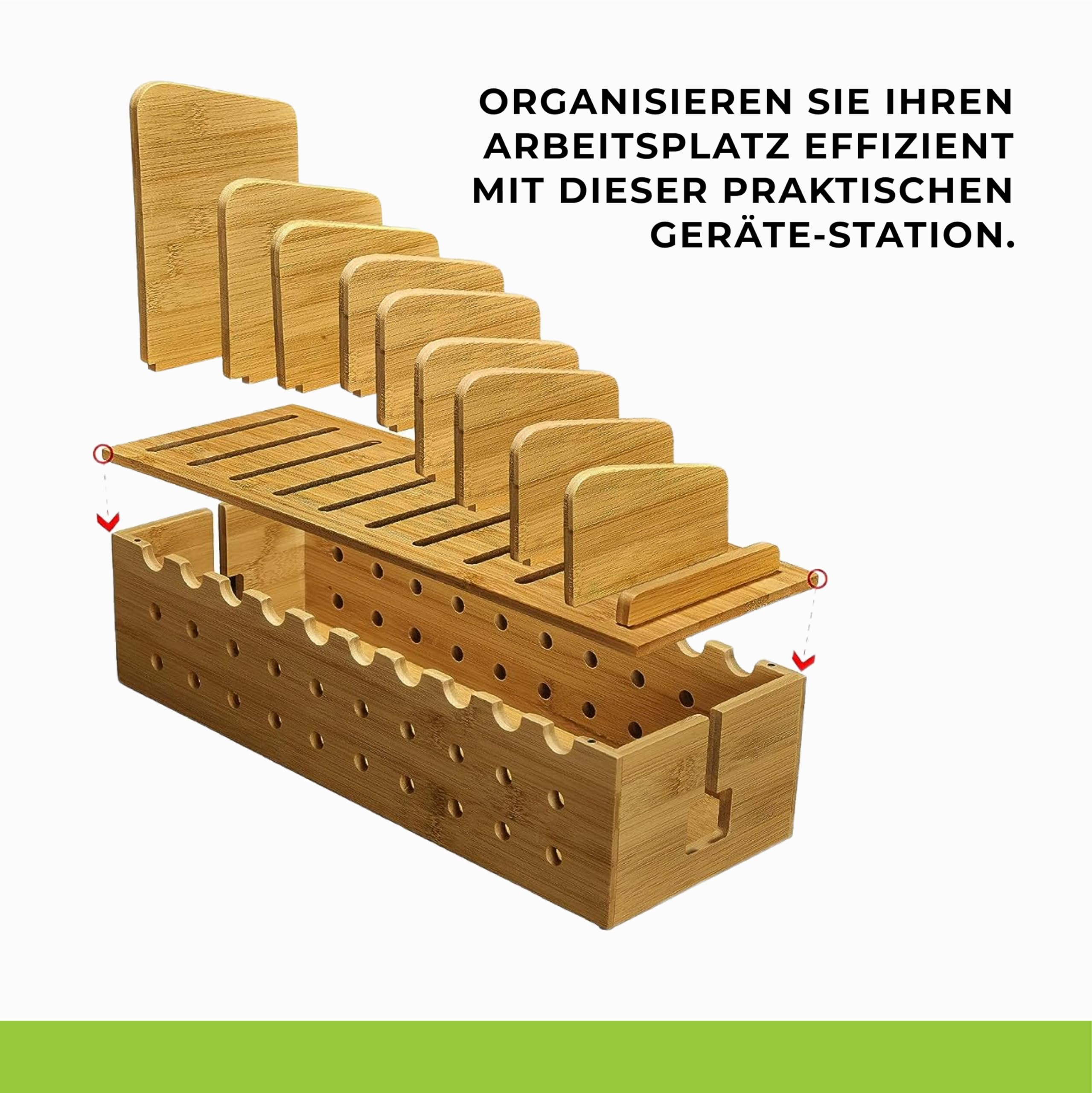 Prosumer's Choice Ständer für mehrere Ladestationen mit Kabelbox-Organizer – Schreibtisch-Organizer aus Bambus für 10 Geräte und Kabelmanagement – ​​kompatibel mit Smartphones und Tablets