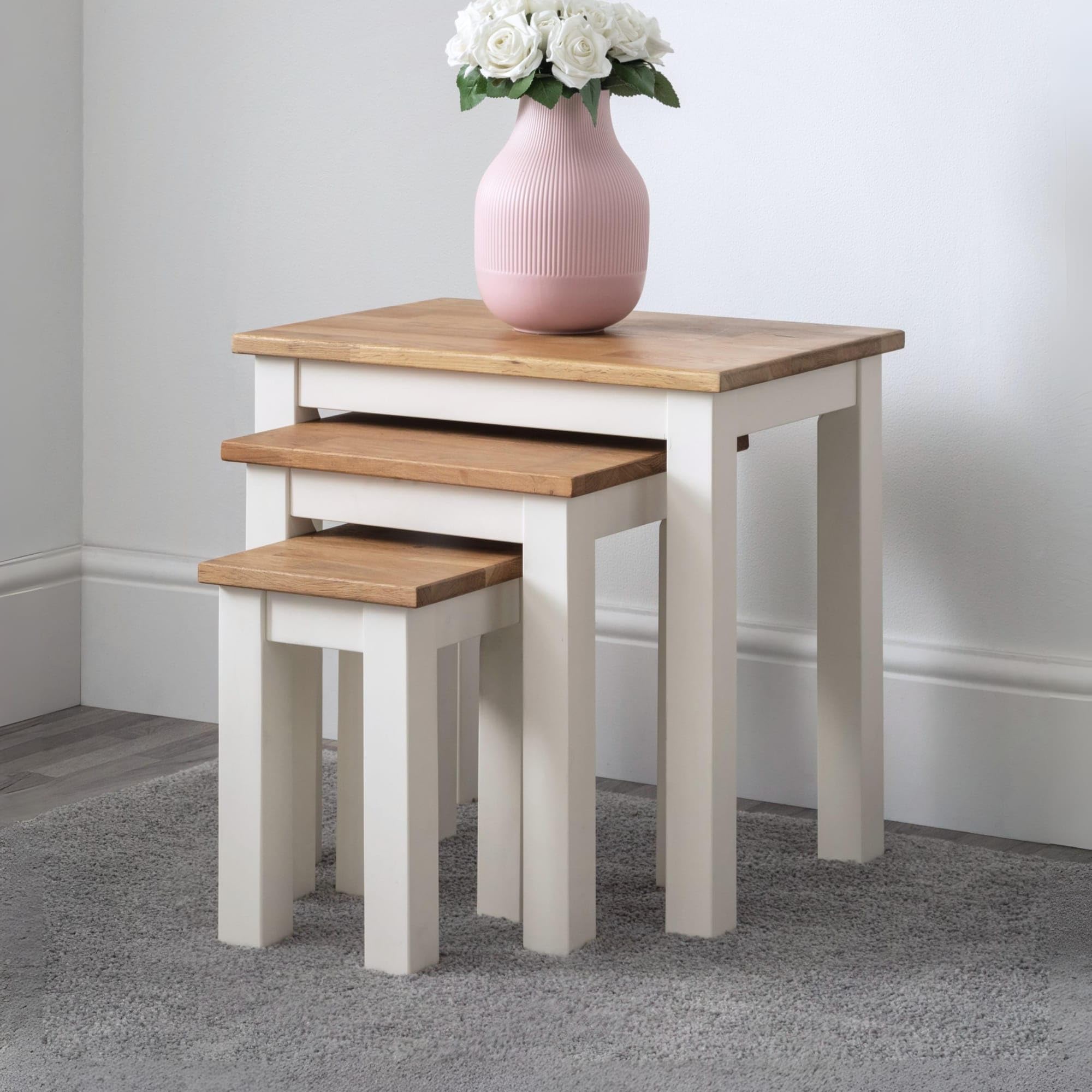 Julian Bowen Coxmoor Nest Of 3 Tables, White & Oak