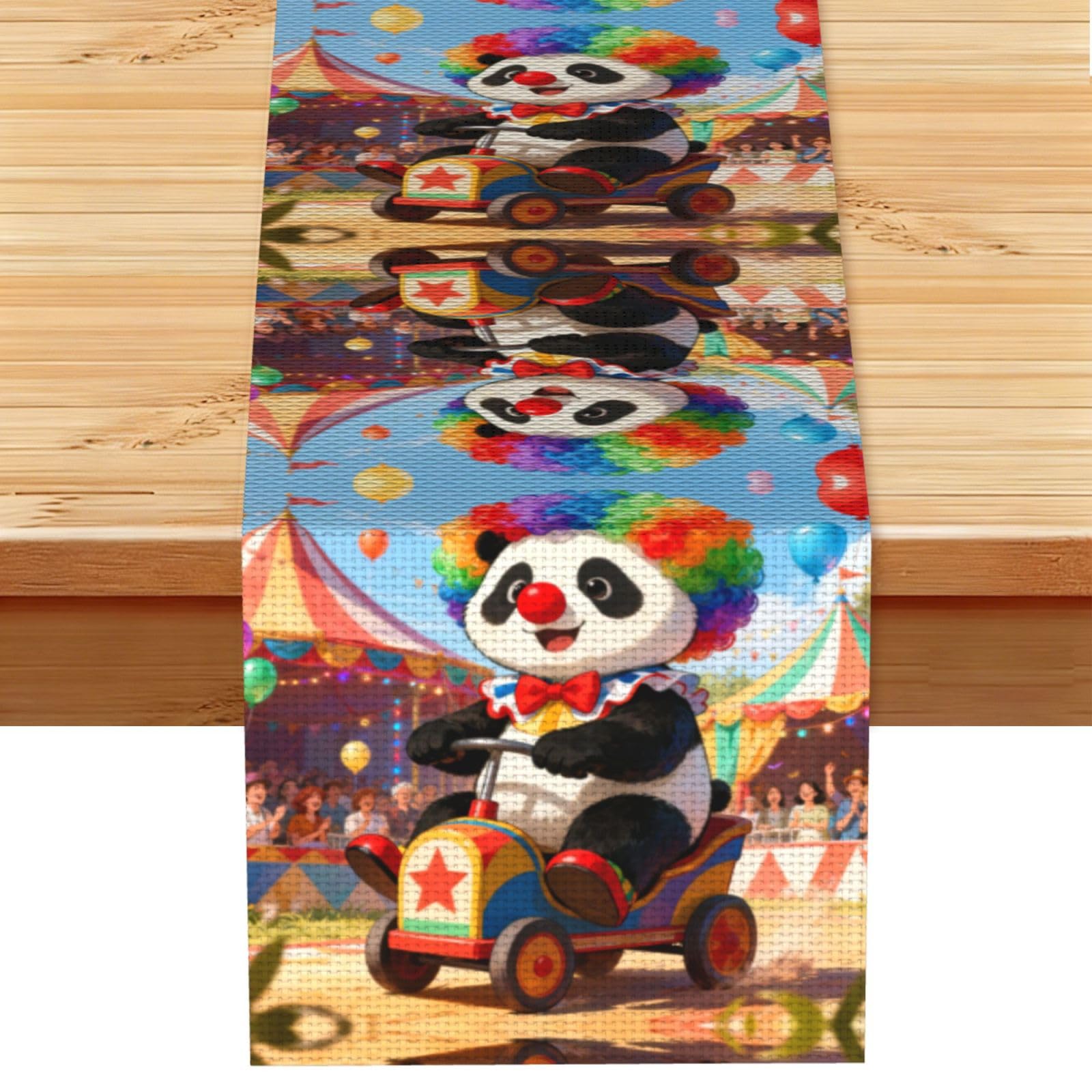 Panda Clown Linen Look Table Runner 13x72-Wrinkle Resistant Farmhouse Style for Dining Table Decor