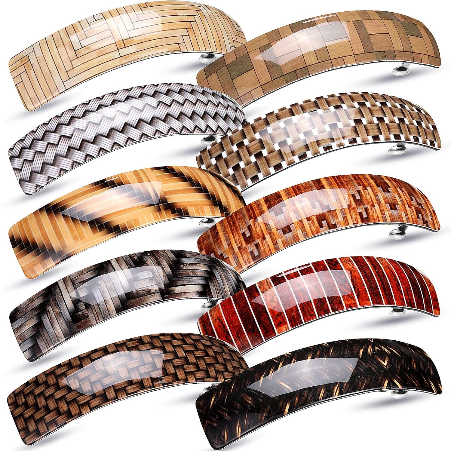 10 Pieces Retro Large Hair Barrettes Rectangular French Automatic Acrylic Hair Clips for Women Thick Medium Hair (Assorted Color)