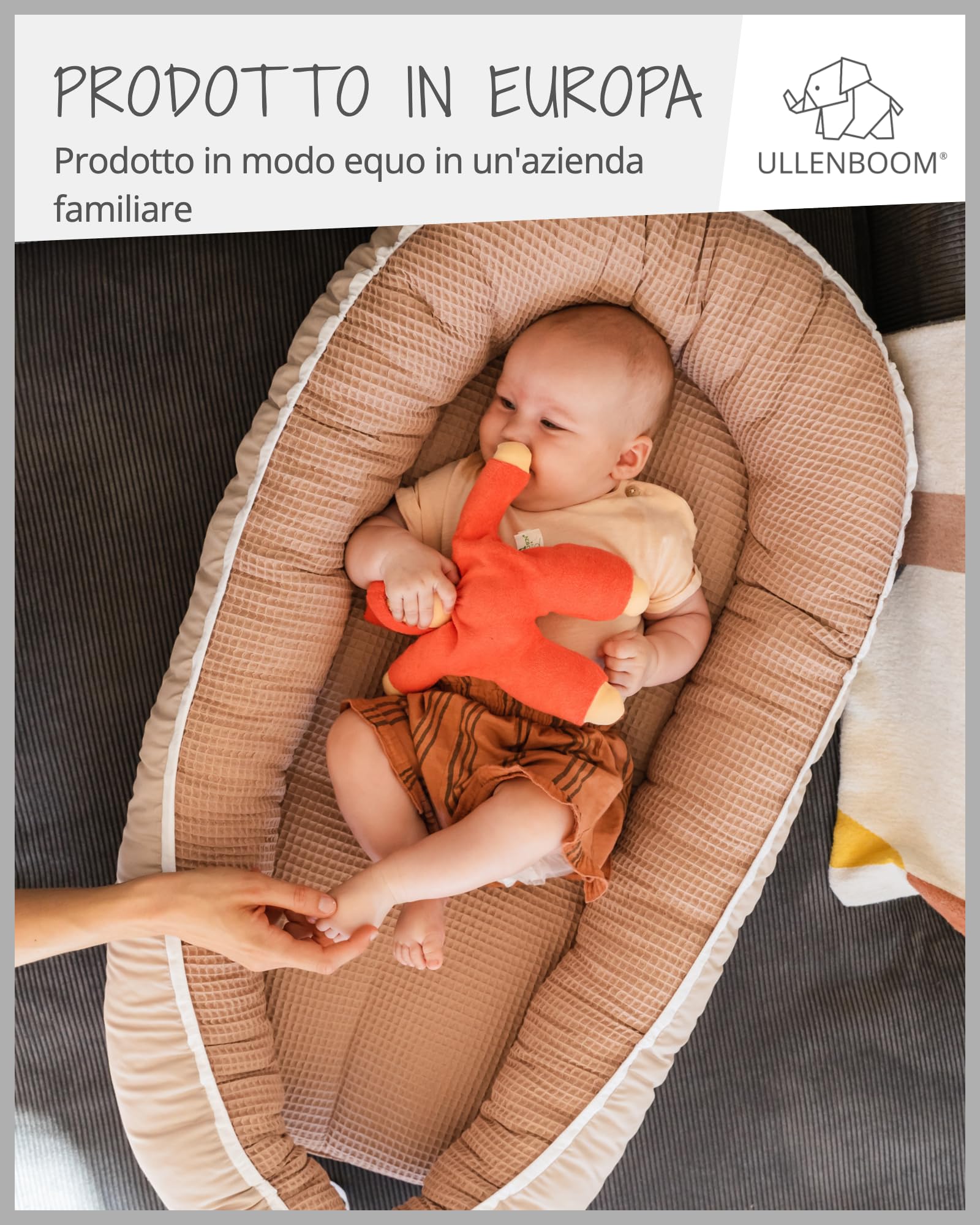 ULLENBOOM Riduttore Lettino Neonato Blu - Riduttore Culla 55x95 cm - 100% OEKO-TEX e Made in EU, Adatto come Baby Cocoon e Lettino da viaggio