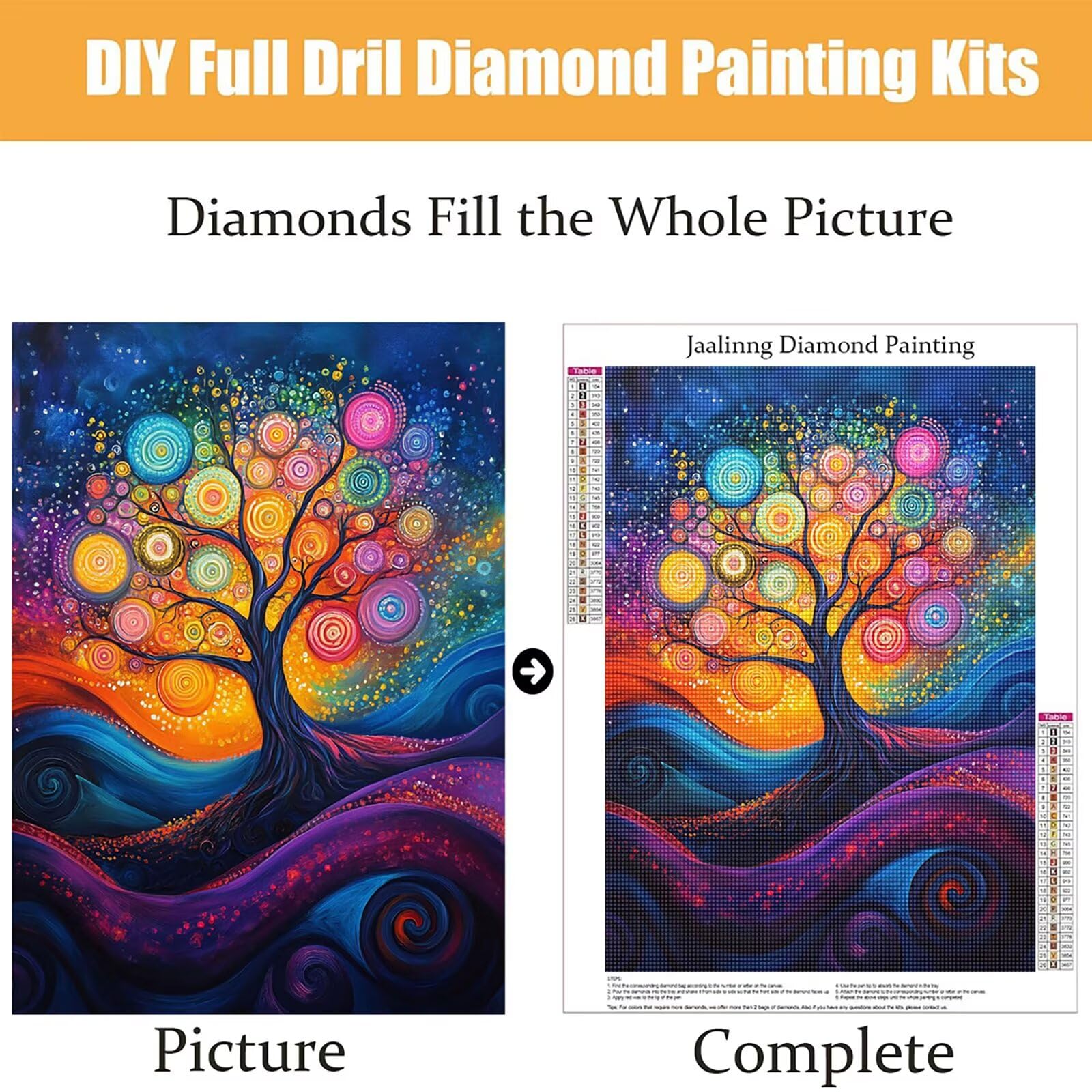 Diamond Painting Kit Completo, Diamond Painting Astratto, 5D Quadrato Pittura Diamante Kit Manualidades Adultos DIY Diamantini Crystal Art Disegni Ricamo Punto Croce Artigianale,80x100cm Albero j0-957