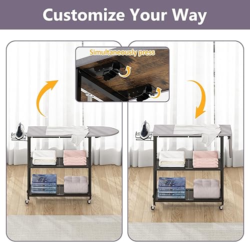 Miniatura 4 de GILLAS Tabla de planchar con cesta de almacenamiento de 2 niveles, tabla de planchar movible tamaño completo para soporte de hierro y ropa, tablas