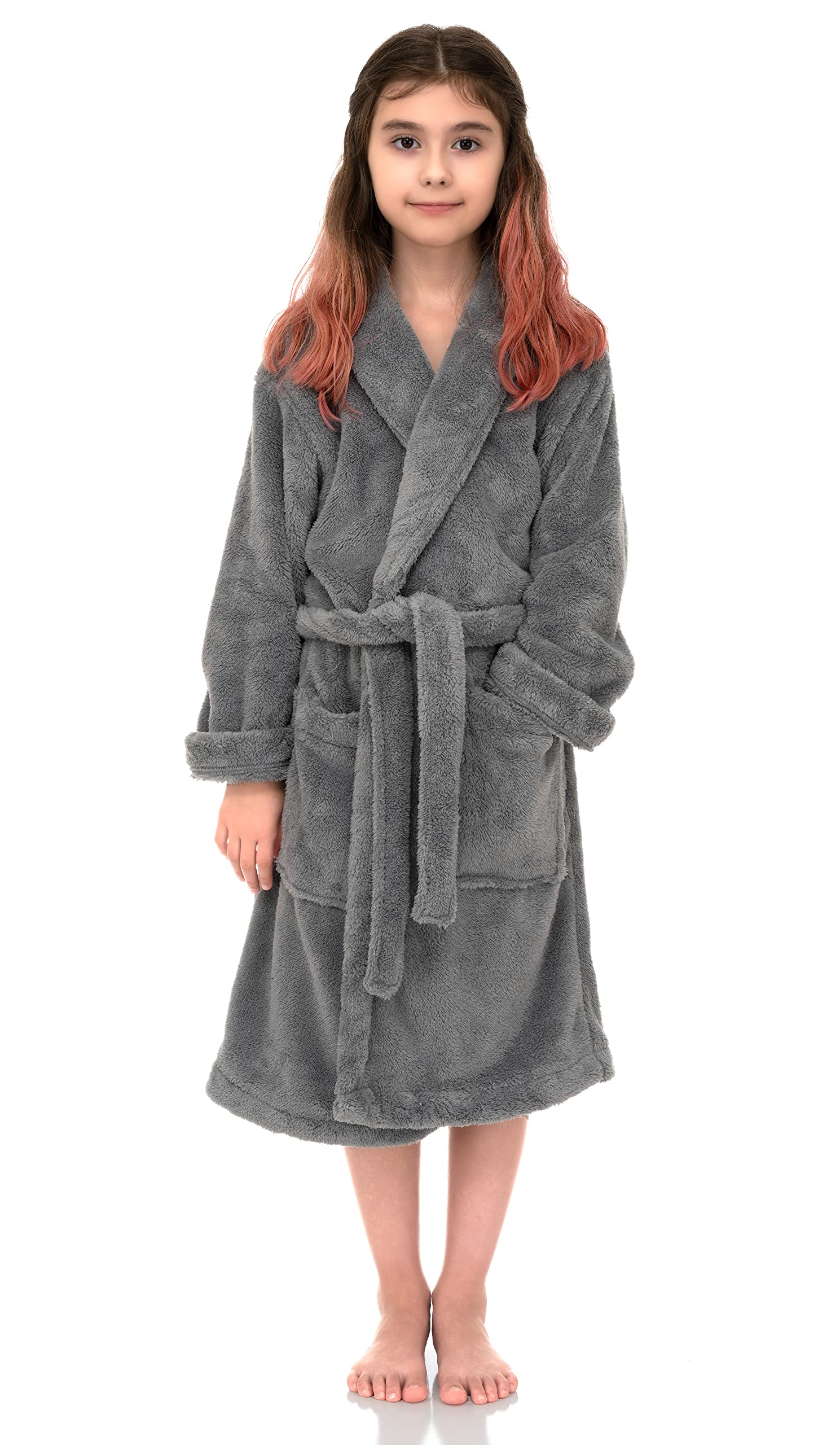 Girls Robe, Kids Plush Shawl Fleece Bathrobe