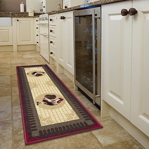 Ottomanson Siesta Kitchen Collection - Alfombra antideslizante de goma con diseño de frutas de 2 x 5 pulgadas, 20 x 59 pulgadas, frutas beige