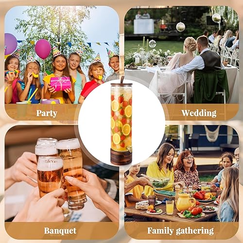 Miniatura 6 de 1 dispensador de bebidas de vidrio de 5 galones con soporte de madera de acacia y grifo de acero inoxidable, dispensador grande de bebidas con tapa