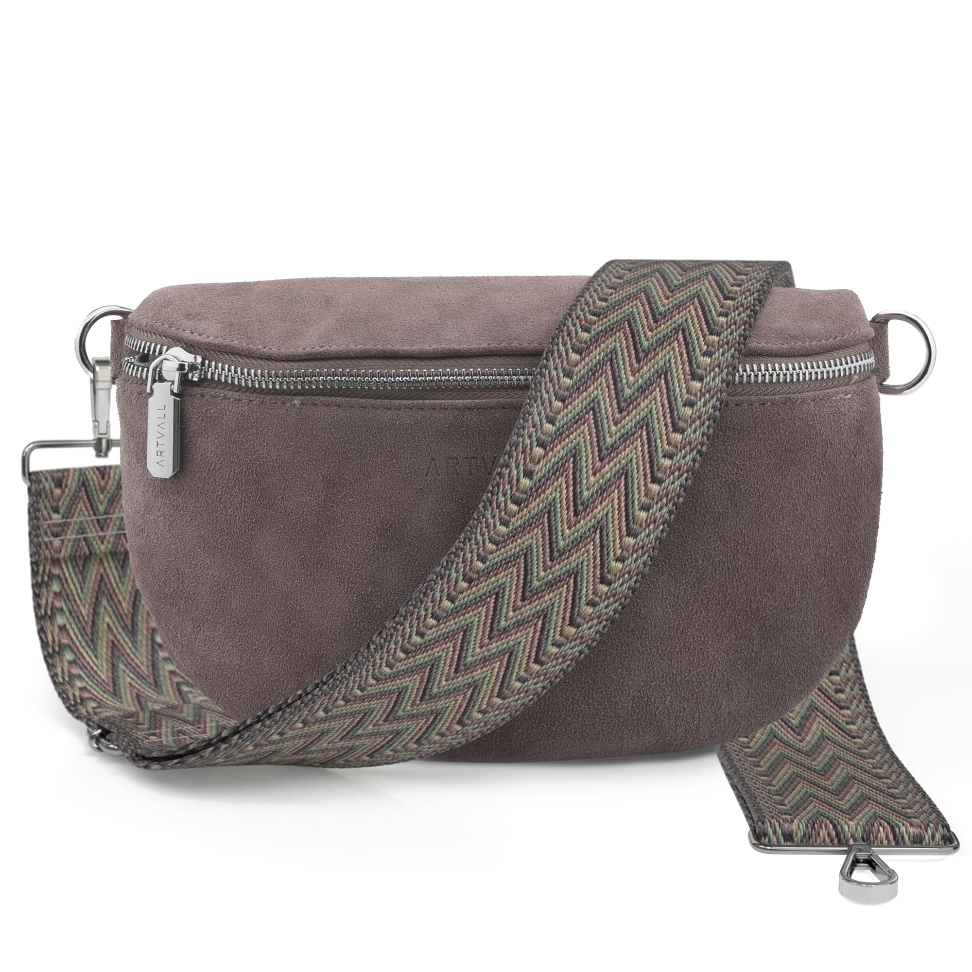 Umhängetasche Wildleder Tasche Handtasche Velours Bauchtasche Klein mit Schultergurt Design Taschenband abnehmbar verstellbares Riemen Crossbody Bag Echt Ledertasche Damen mit Reißverschluss