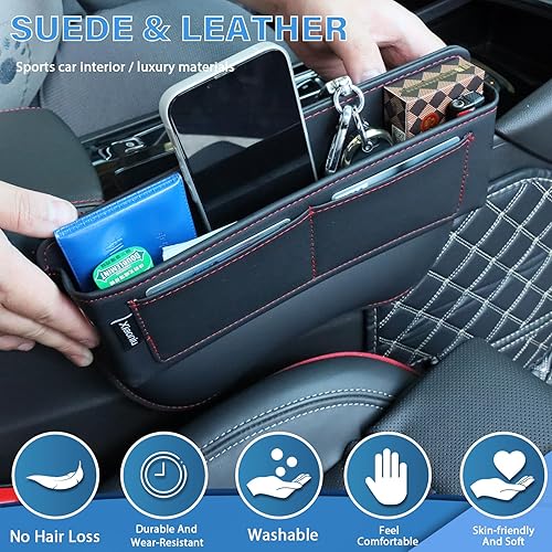 Miniatura 5 de Organizador y almacenamiento de cuero para asiento de automóvil, accesorios universales para automóvil, para relleno de espacio lateral de consola,
