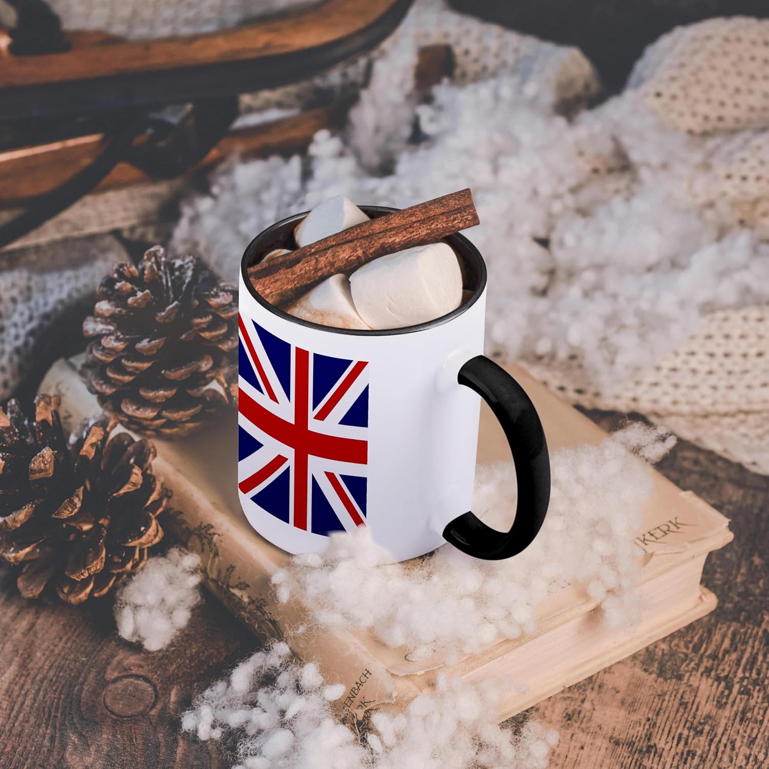 3dRose British Flag - red white blue Union Jack Great Britain United Kingdom UK England English souvenir GB 11oz Two-Tone Black Mug