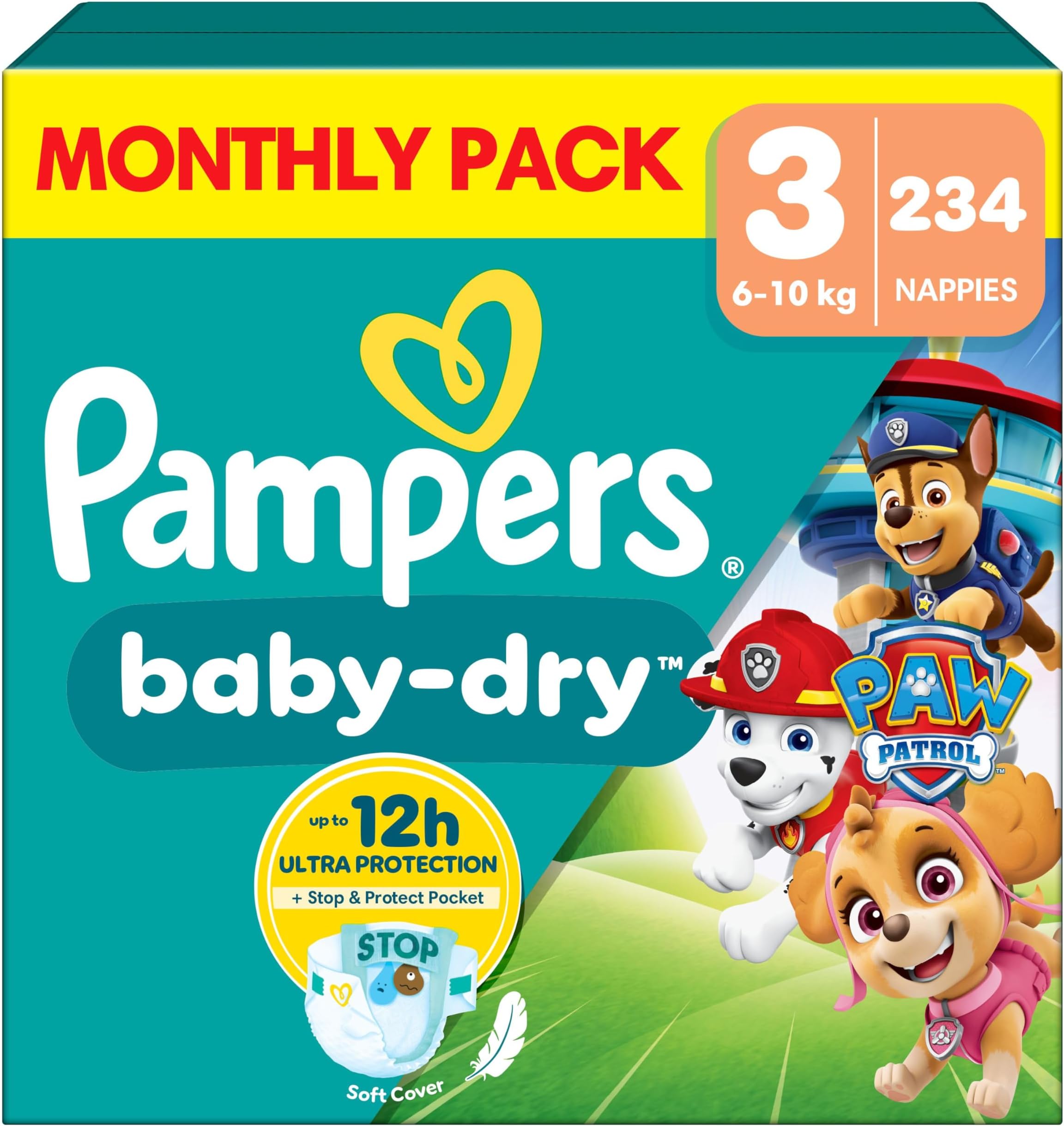 Baby-Dry Paw Patrol Edition Size 3, 234 Nappies, 6kg-10kg, Monthly Pack, Up to a 100% Leak-Free & Comfortable Night