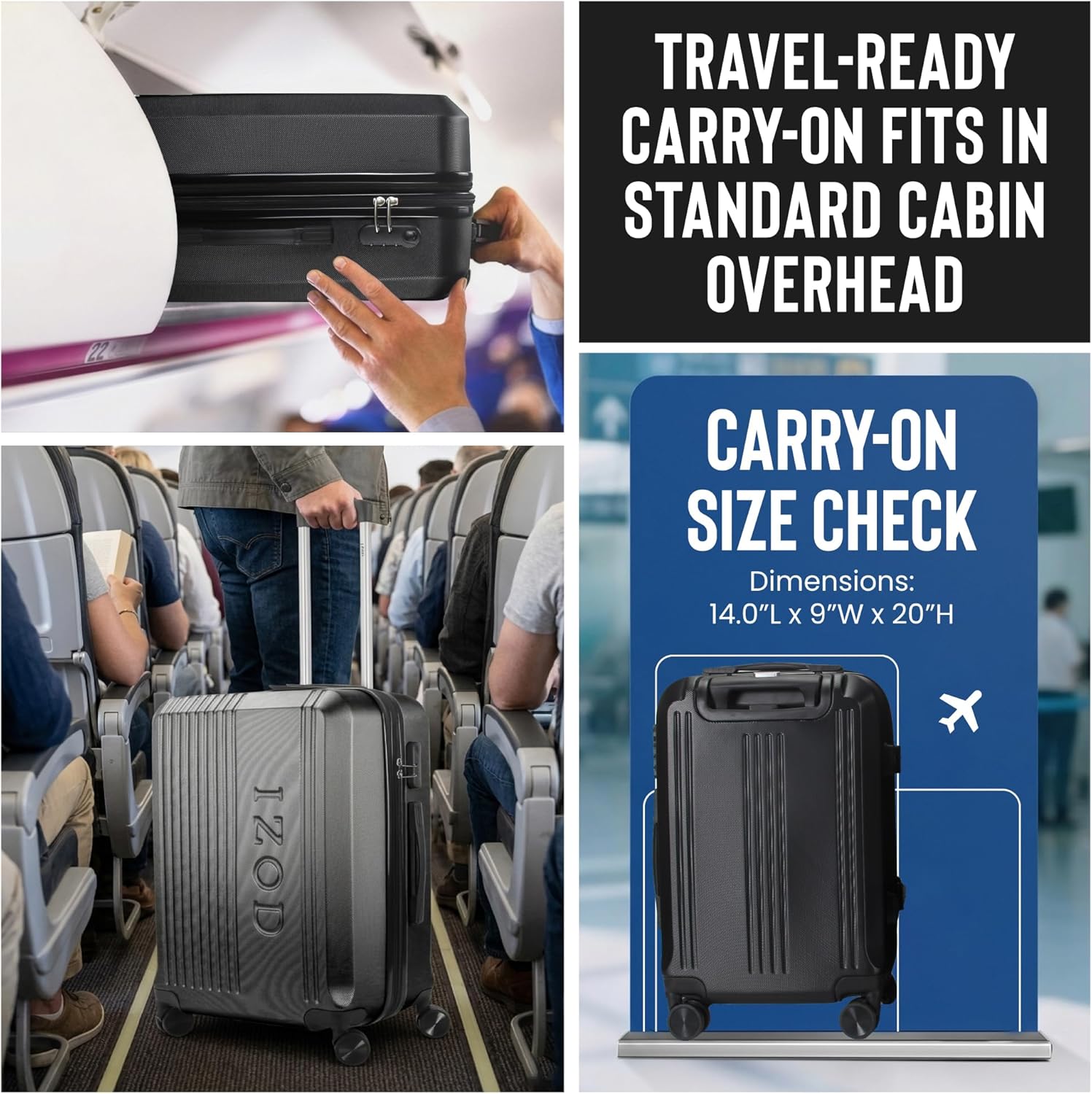 IZOD Zane 20 Inch Carry-On Expandable Hardside Luggage, Black