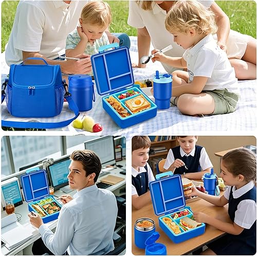 Miniatura 8 de Lonchera Bento para niños con termo de sopa de 17 onzas, botella de agua aislada y bolsa de almuerzo aislada, a prueba de fugas, contenedor de