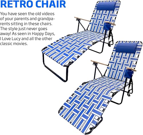 Miniatura 7 de EasyGo Product Tumbona de acero plegable para patio, campamento, piscina, asas de madera, 1 unidad, color azul