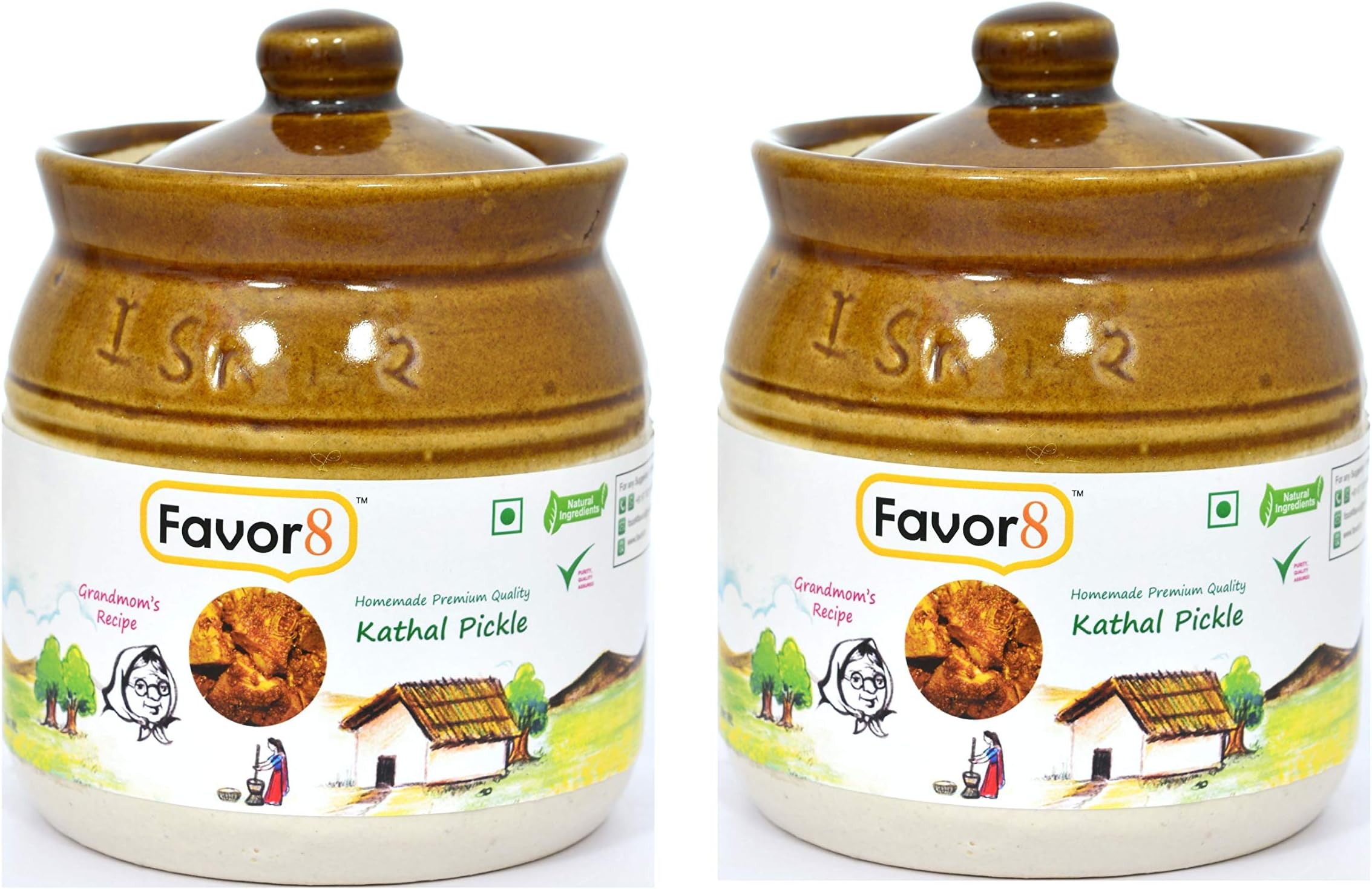 Favor8 Jackfruit Pickle Traditional Kathal ka Achaar, Homemade Banarasi Recipe Masaledar Jackfruit Pickle ( Made by Khachi Ghani Mustard Oil )Ceramic Jar 400ml - Pack of 2x350g