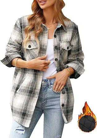GRAPENT Women's Oversized Plaid Shacket Jacket