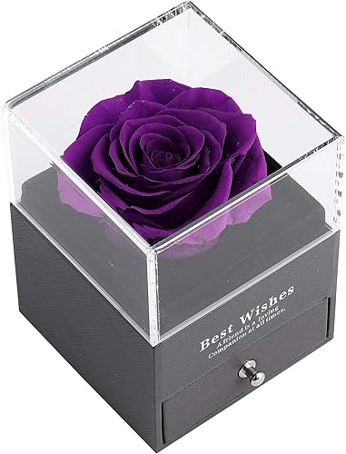 Miniatura 4 de Caja de regalo de rosa real preservada, rosa real encantada con collar I Love You, regalo en 100 idiomas, rosa eterna hecha a mano, rosa preservada