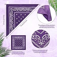 Vista 4 de Paquete de 100 bandanas unisex de cachemira a granel, multiusos, envoltura para la cabeza de vaquero, suministros de fiesta, 21.26 pulgadas