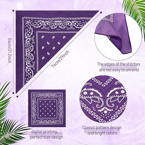 Miniatura 4 de Paquete de 100 bandanas unisex de cachemira a granel, multiusos, envoltura para la cabeza de vaquero, suministros de fiesta, 21.26 pulgadas