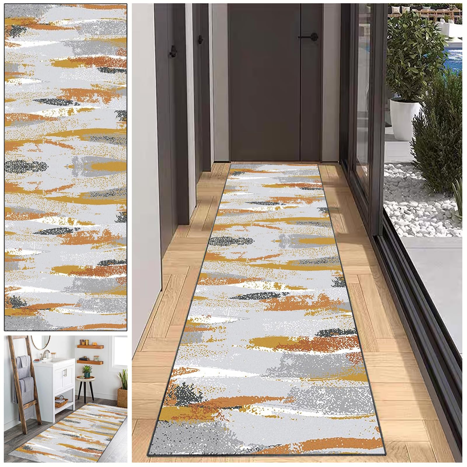 Tapis de cuisine lavable et antidérapant de 80x400 cm avec motif géométrique